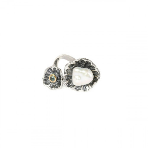 SORTIJA DE PLATA FLOR Y PERLA KESHI