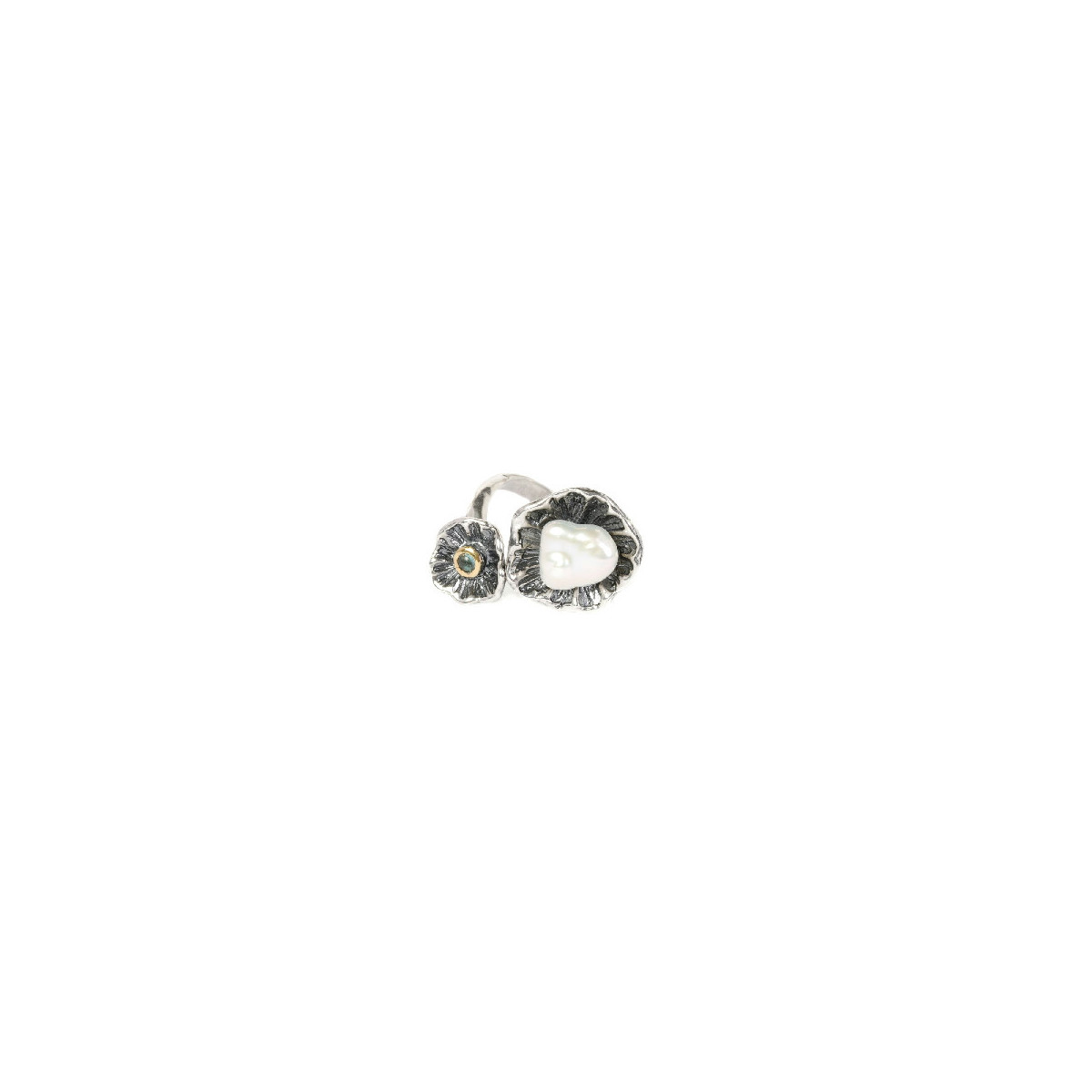 SORTIJA DE PLATA FLOR Y PERLA KESHI