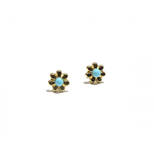 PENDIENTES BEBE ORO FLOR TURQUESA
