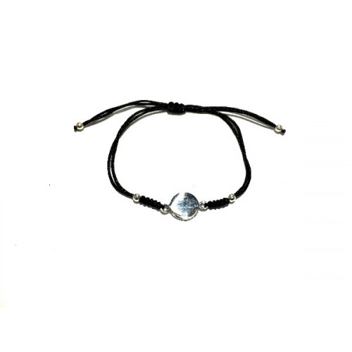 PULSERA PLATA CIRCULO GRABAR Y MACRAME