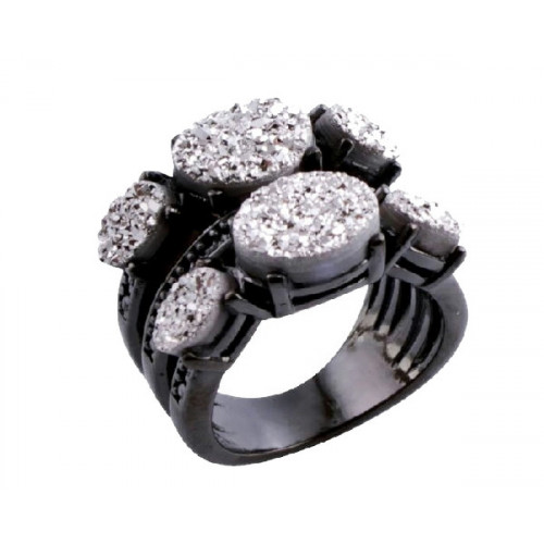 ANILLO BAÑO NEGRO Y DRUSAS PLATINO