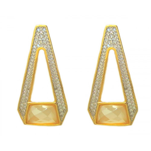 PENDIENTES BAÑO DE ORO Y CUARZO LECHOSO