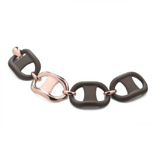 PULSERA PLATA ROSA Y CAUCHO MARRON
