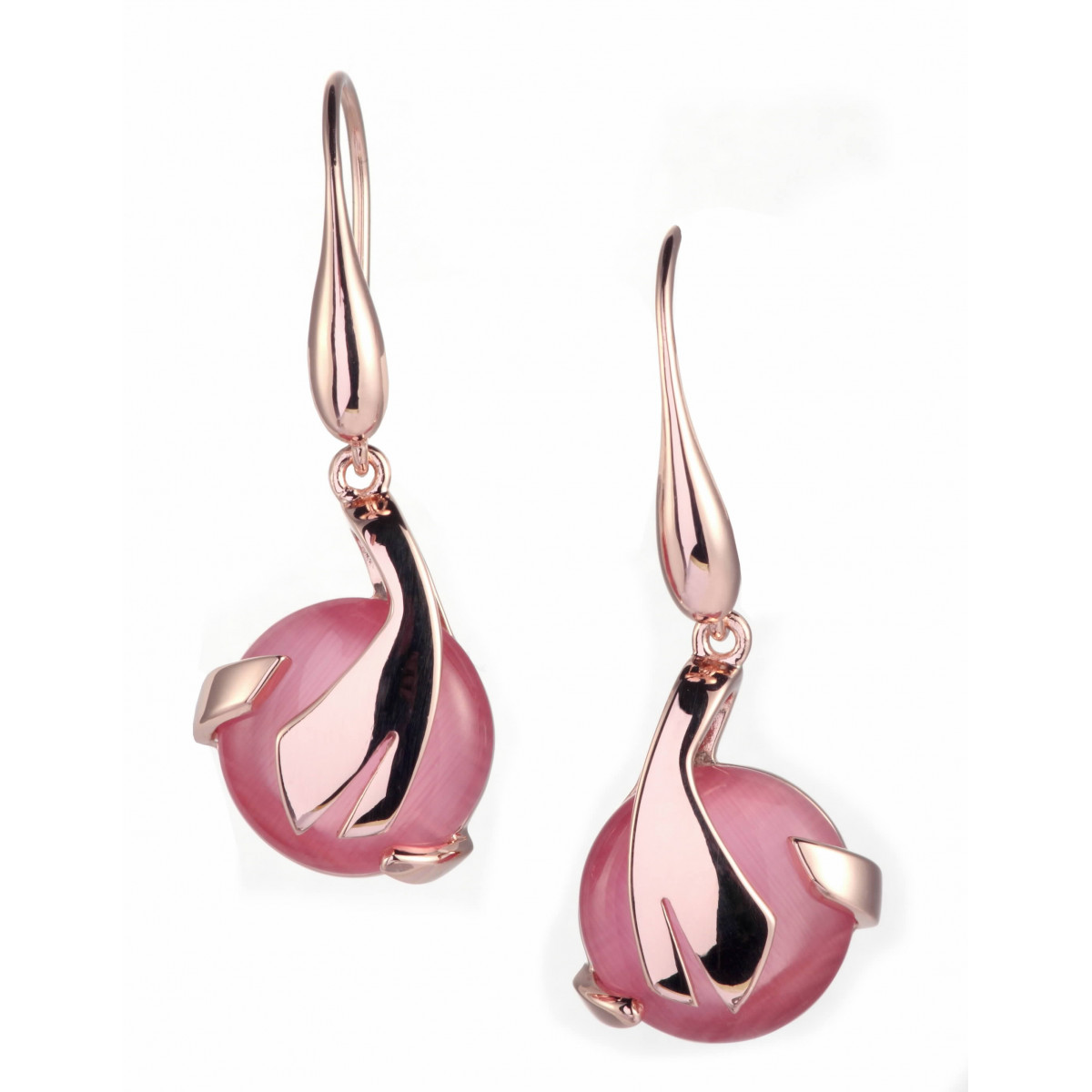 PENDIENTES PLATA W/IMI PINK CAT EYE+PG