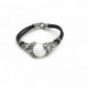 PULSERA PLATA FLORES Y CUERO