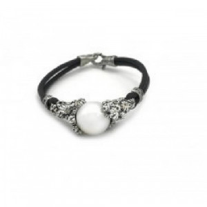 PULSERA PLATA FLORES Y CUERO