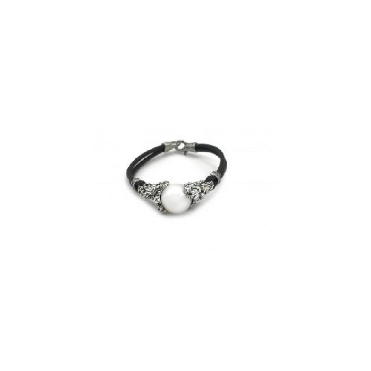 PULSERA PLATA FLORES Y CUERO