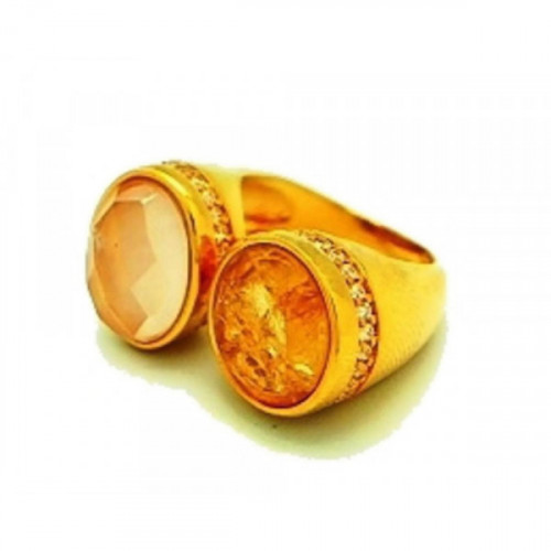 ANILLO BAÑO DE ORO CUARZO CITRINO Y ROSA