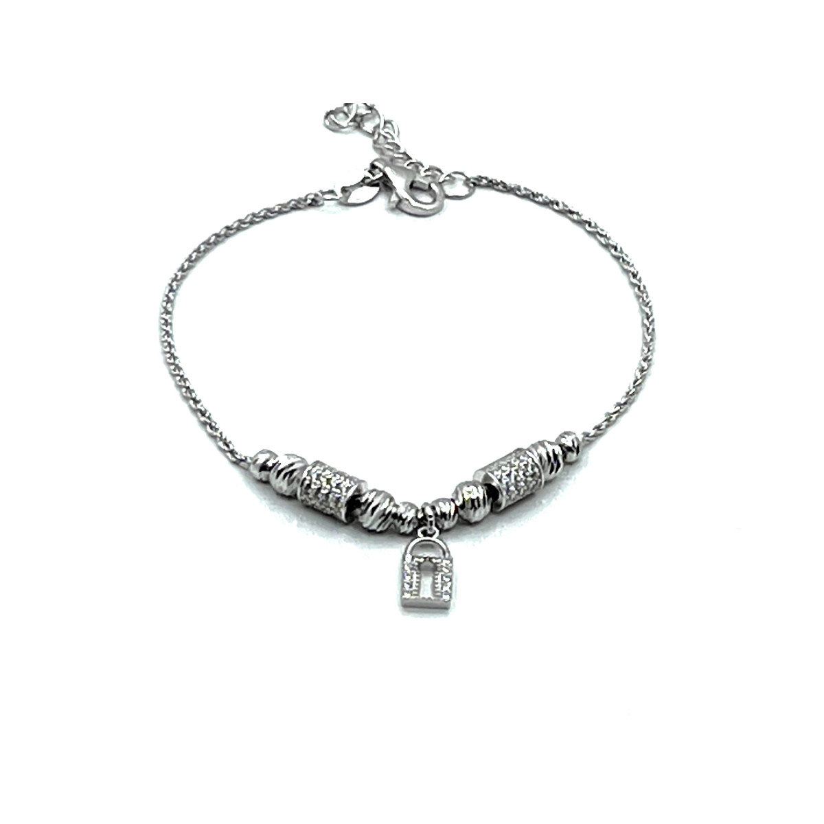 PULSERA PLATA CANDADO Y CIRCONITAS - (DISPONIBLE PLATA Y PLATA BAÑADA EN ORO)