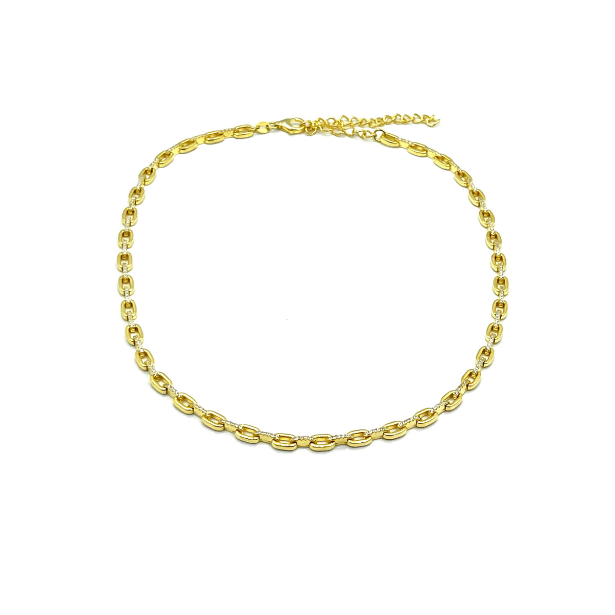COLLAR PLATA ESLABONES Y CIRCONITAS