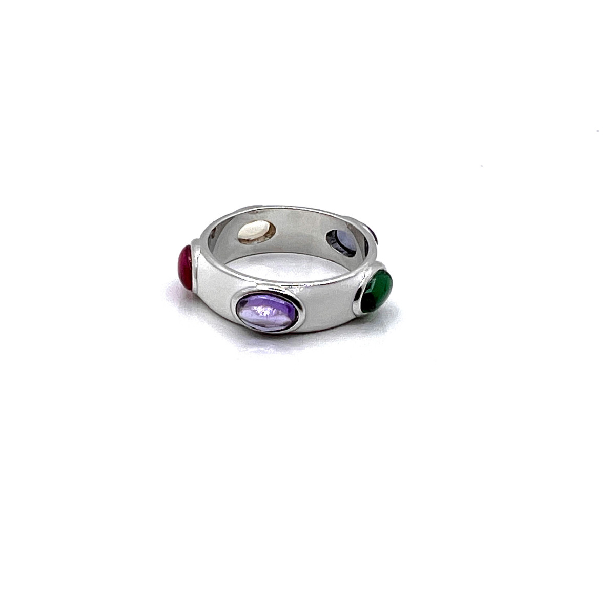 ANILLO PLATA ESMALTE BLANCO Y PIEDRAS