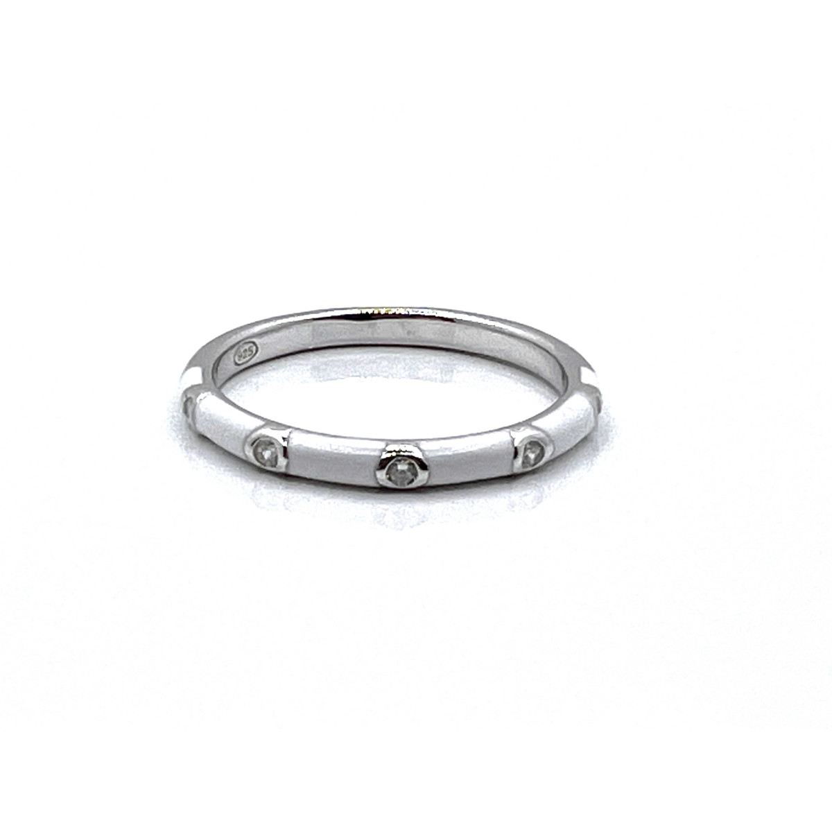 ANILLO PLATA ESMALTE BLANCO Y CIRCONITAS