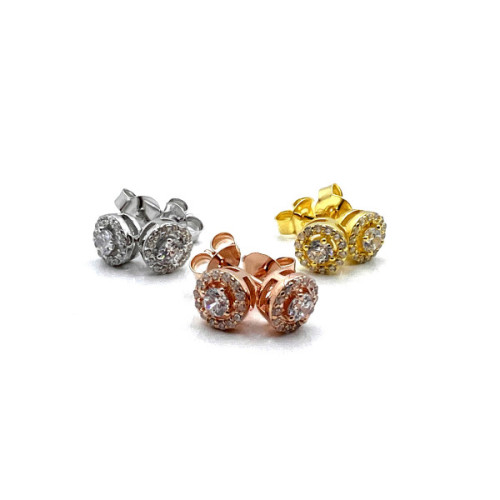 PENDIENTES PLATA ROSETON CIRCONITAS - (DISPONIBLE EN LOS TRES COLORES)