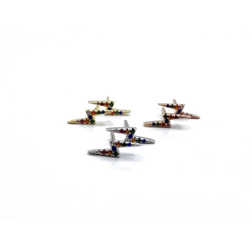PENDIENTES RAYP PLATA Y CIRCONITAS COLOR - (DISPONIBLE EN LOS TRES COLORES)