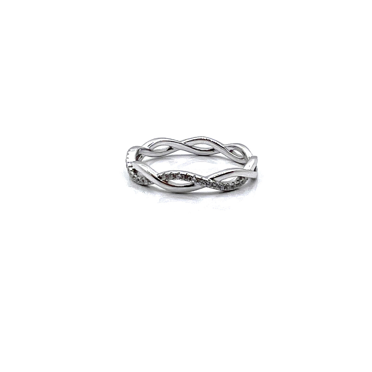 ANILLO ENTRELAZADO PLATA Y CIRCONITAS