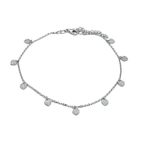 TOBILLERA CORAZONES PLATA Y CIRCONITAS