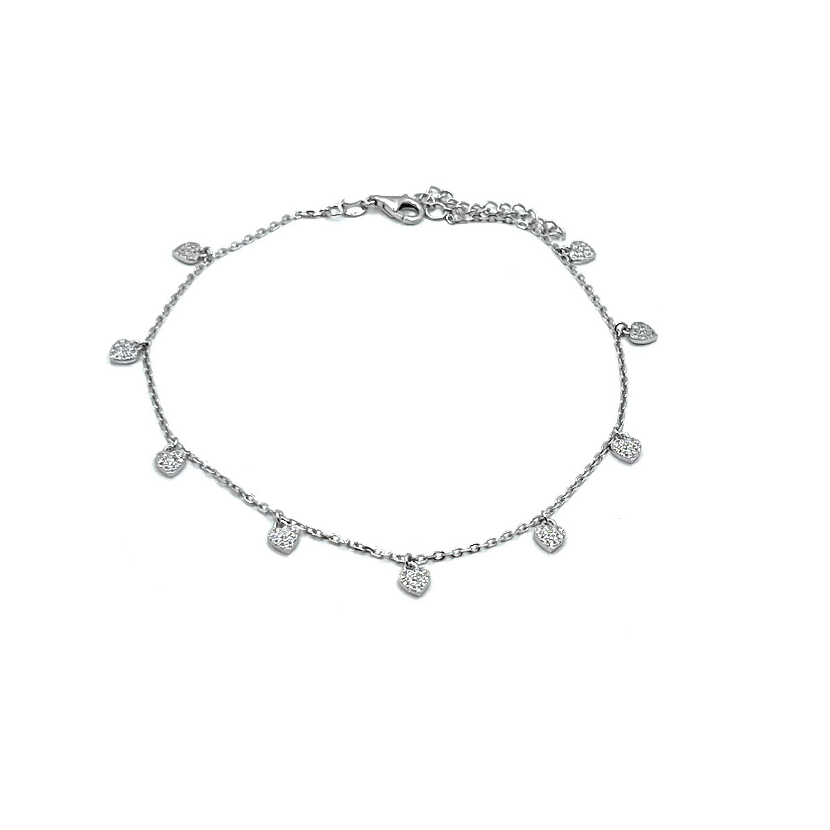 TOBILLERA CORAZONES PLATA Y CIRCONITAS