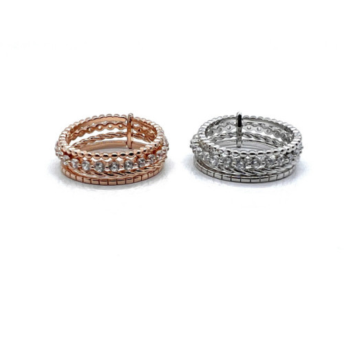 ANILLO TRIPLE PLATA Y CIRCONITAS