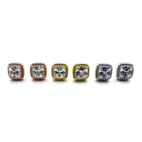 PENDIENTES CUADRADOS PLATA Y CIRCONITAS