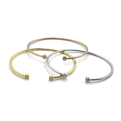 PULSERA RIGIDA PLATA Y CIRCONITAS