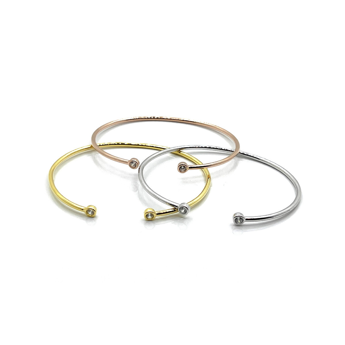 PULSERA RIGIDA PLATA Y CIRCONITAS