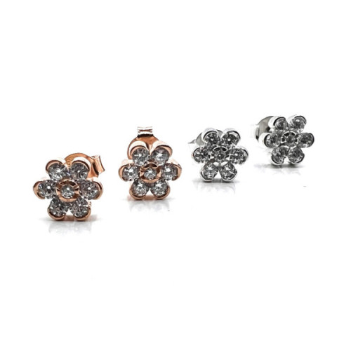 PENDIENTES FLOR PLATA Y CIRCONITAS