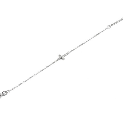 PULSERA CRUZ PLATA Y CIRCONITAS