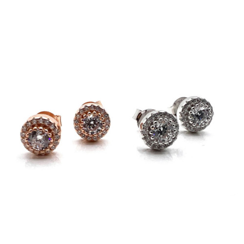 PENDIENTES ROSETON PLATA Y CIRCONITAS