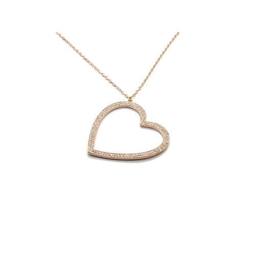 COLLAR CORAZON PLATA BAÑADA O/ROSA Y CIR