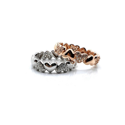 ANILLO CORAZONES PLATA Y CIRCONITAS