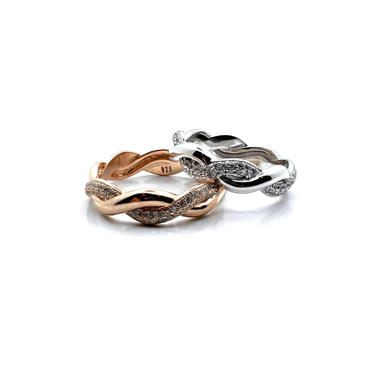 ANILLOS ENTRELAZADOS PLATA Y CIRCONITAS