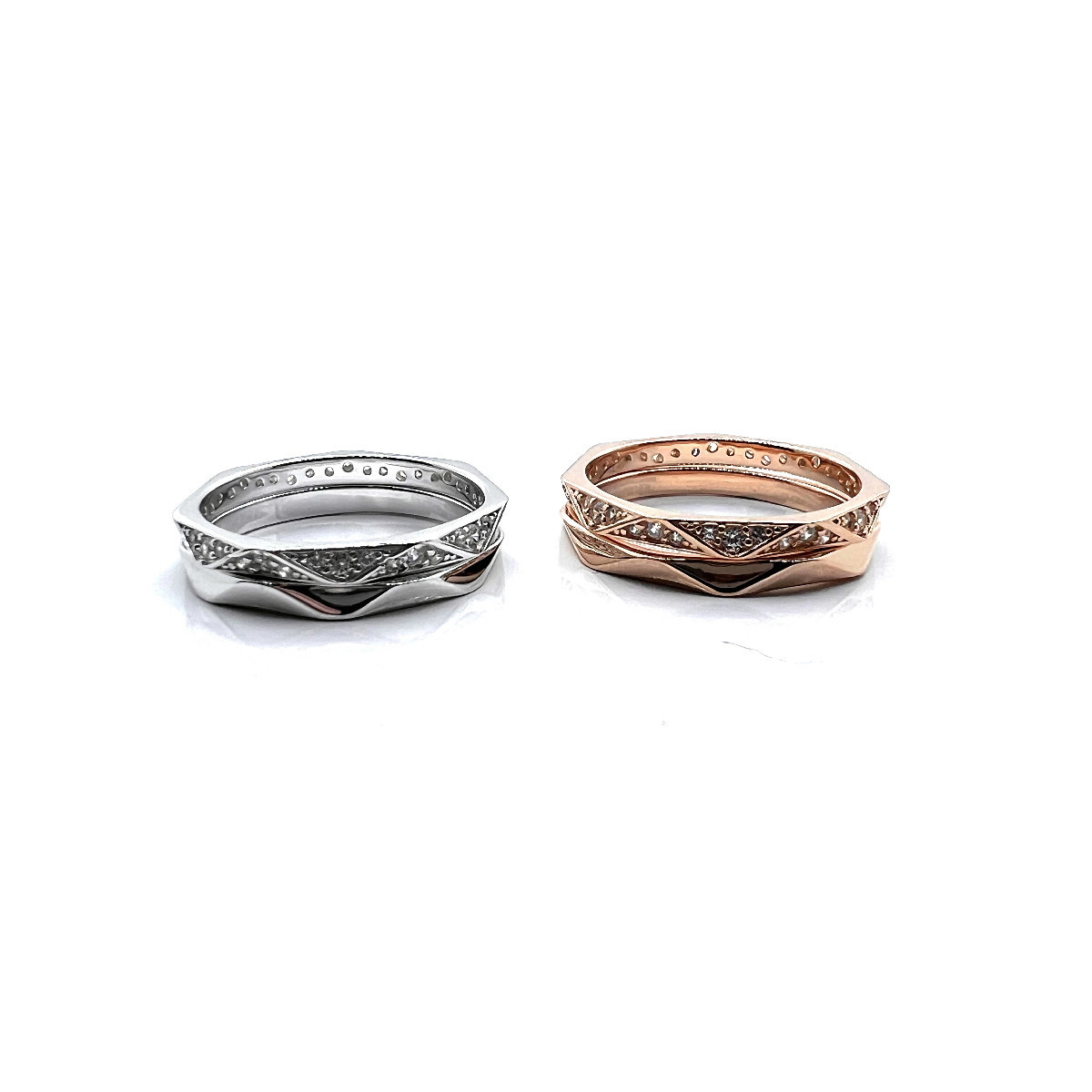 ANILLOS DOBLES PLATA Y CIRCONITAS