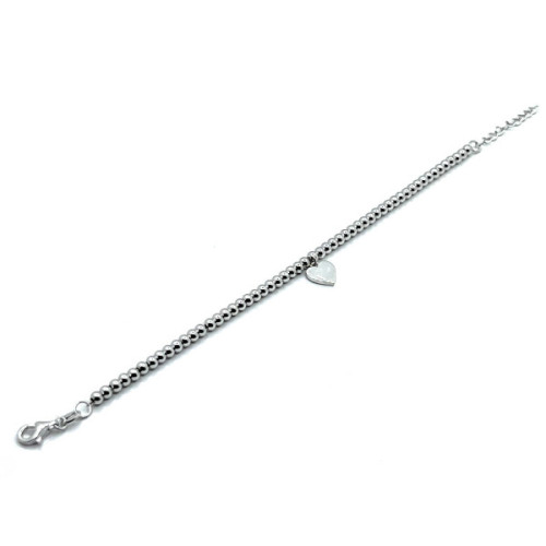 PULSERA PLATA BOLITAS Y CORAZON GRABAR