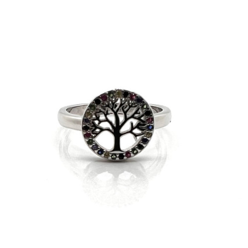 ANILLO ARBOL VIDA PLATA Y CIRCONITAS COL