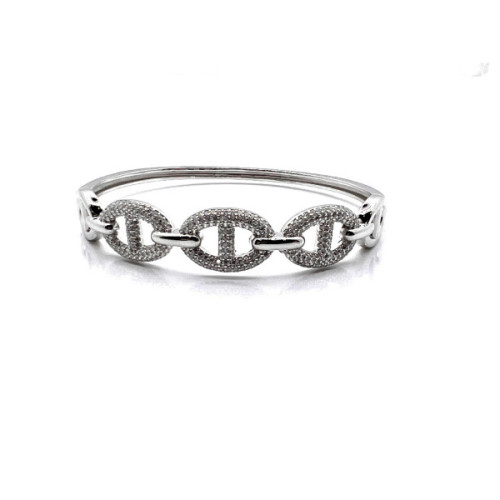 PULSERA RIGIDA ESLABONES PLATA Y CIRC