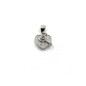 COLGANTE CORAZON LLAVE PLATA Y CIRCONITA