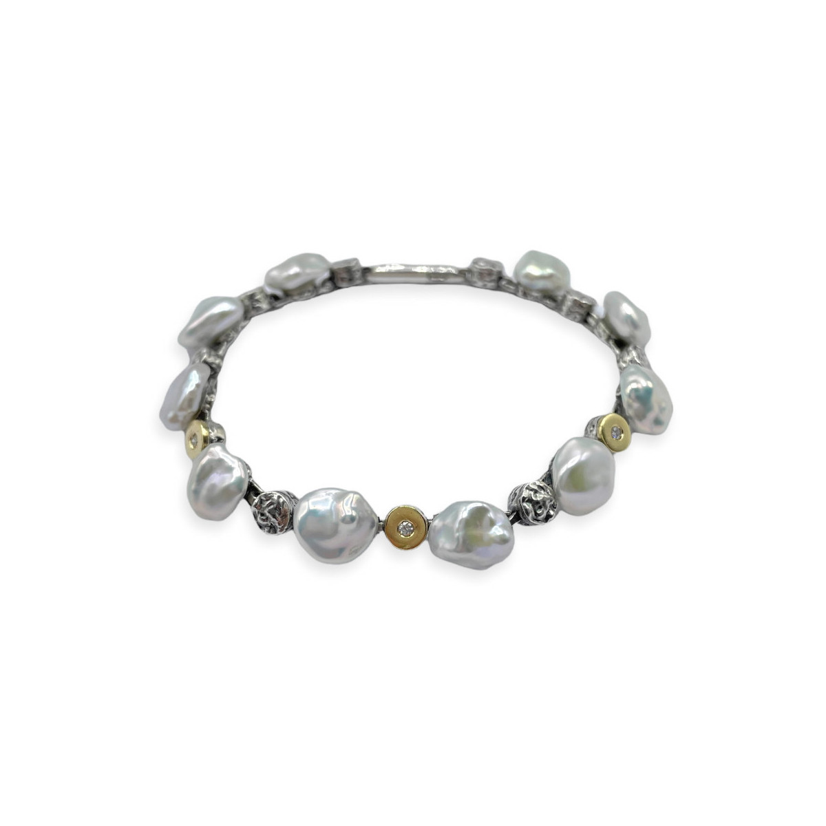 PULSERA PLATA PERLAS KESHI ORO 9K Y BTES