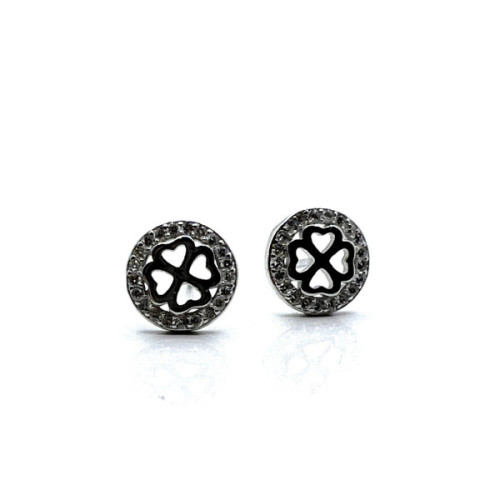 PENDIENTES TREBOL PLATA Y CIRCONITAS