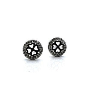 PENDIENTES TREBOL PLATA Y CIRCONITAS