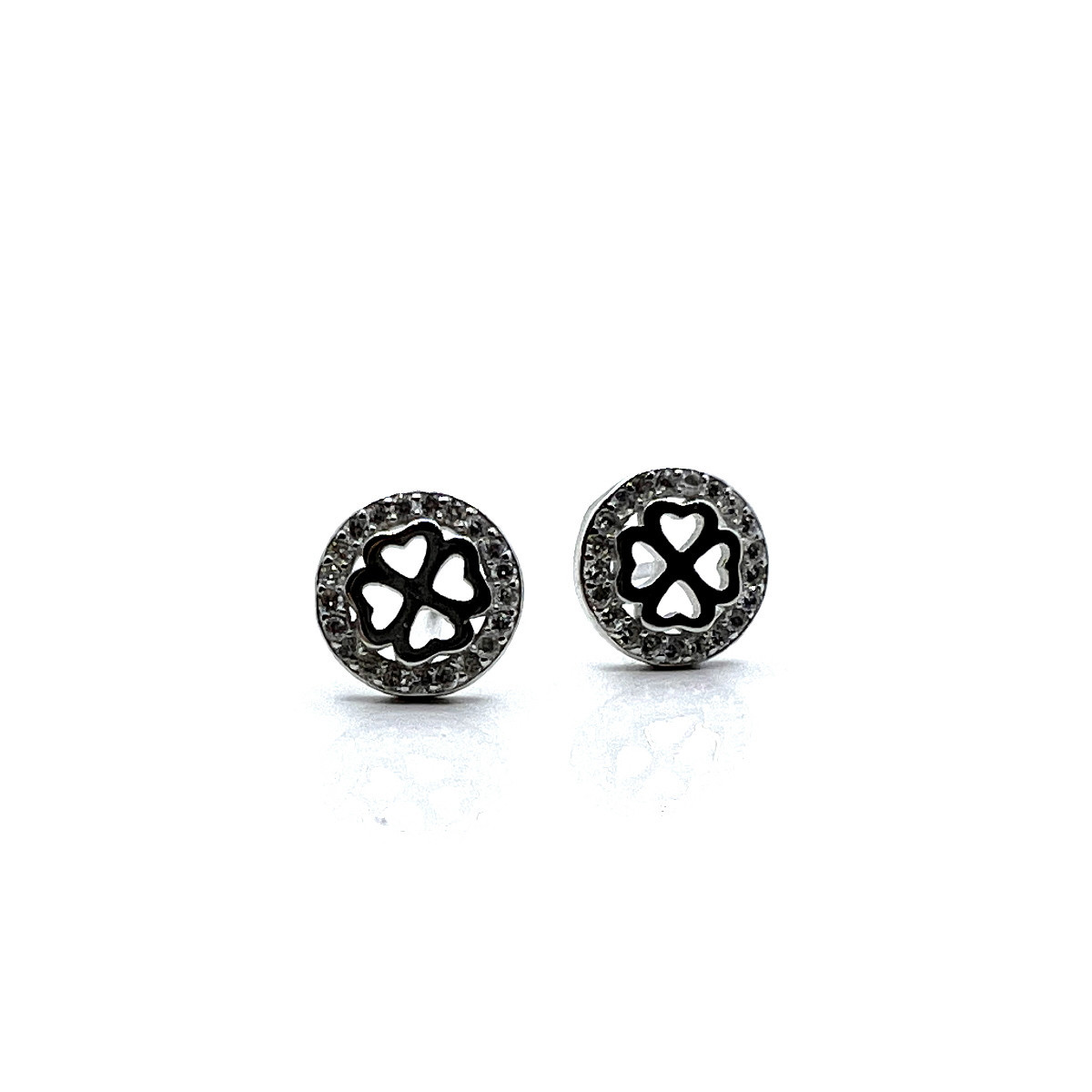 PENDIENTES TREBOL PLATA Y CIRCONITAS