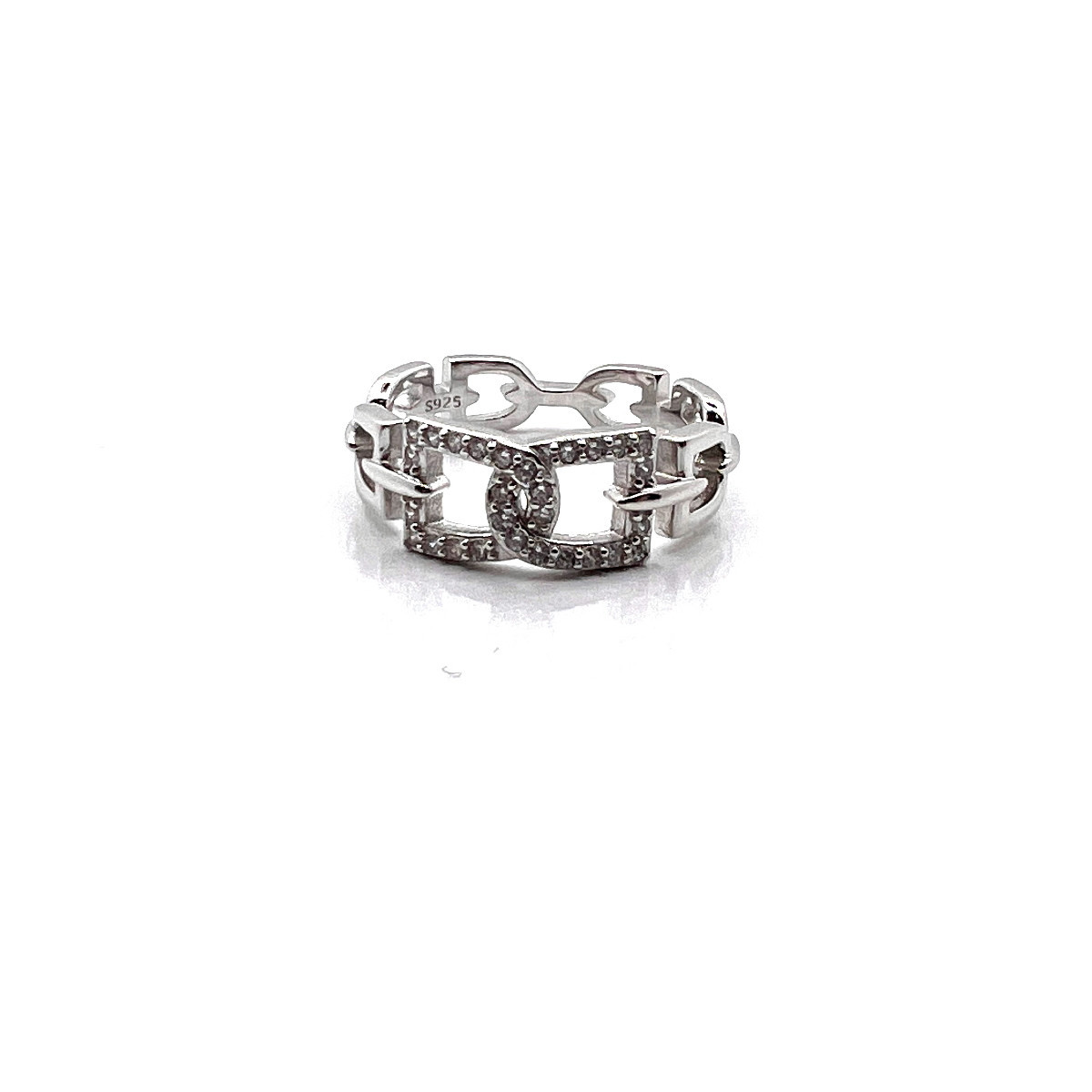 ANILLO ESLABONES PLATA Y CIRCONITAS