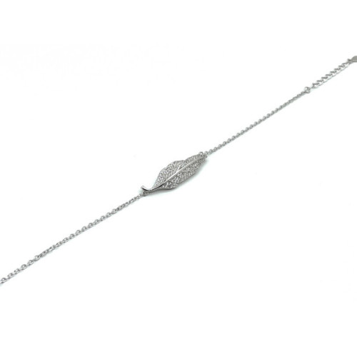 PULSERA HOJA PLATA Y CIRCONITAS
