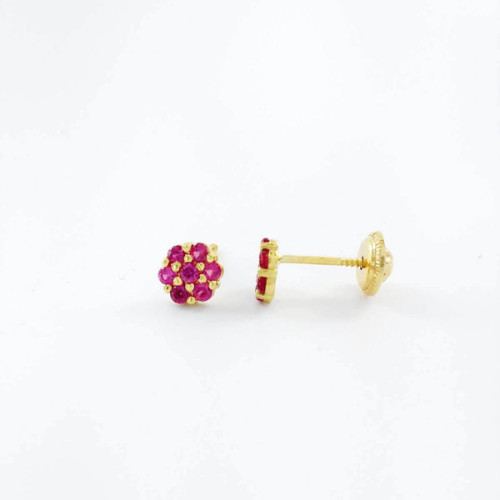 PENDIENTES ORO BEBE Y CIRCONITAS ROJAS