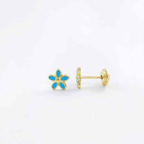 PENDIENTES ORO BEBE ESMALTE AZUL