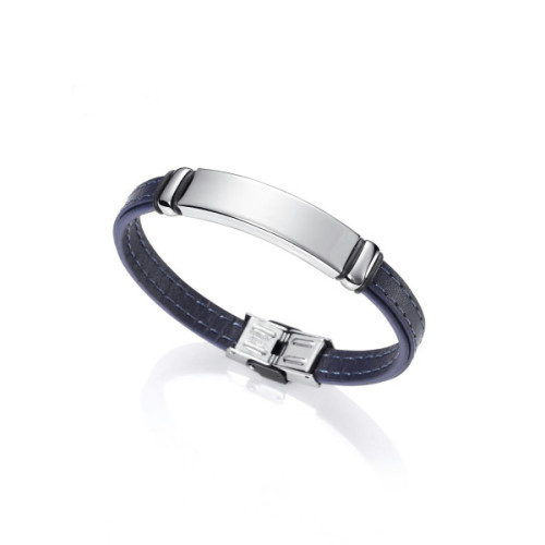 PULSERA ACERO PIEL Y PESPUNTES