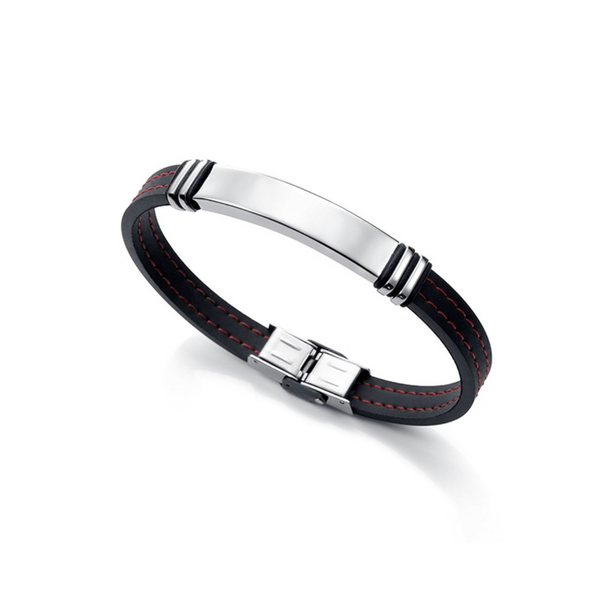 PULSERA ACERO Y CAUCHO NEGRO