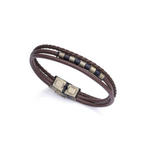 PULSERA ACERO PIEL MARRON