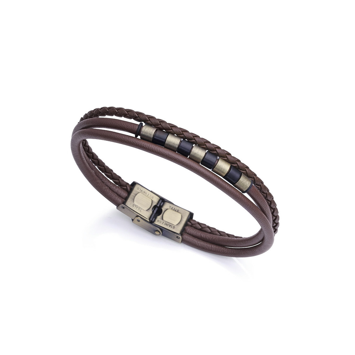 PULSERA ACERO PIEL MARRON