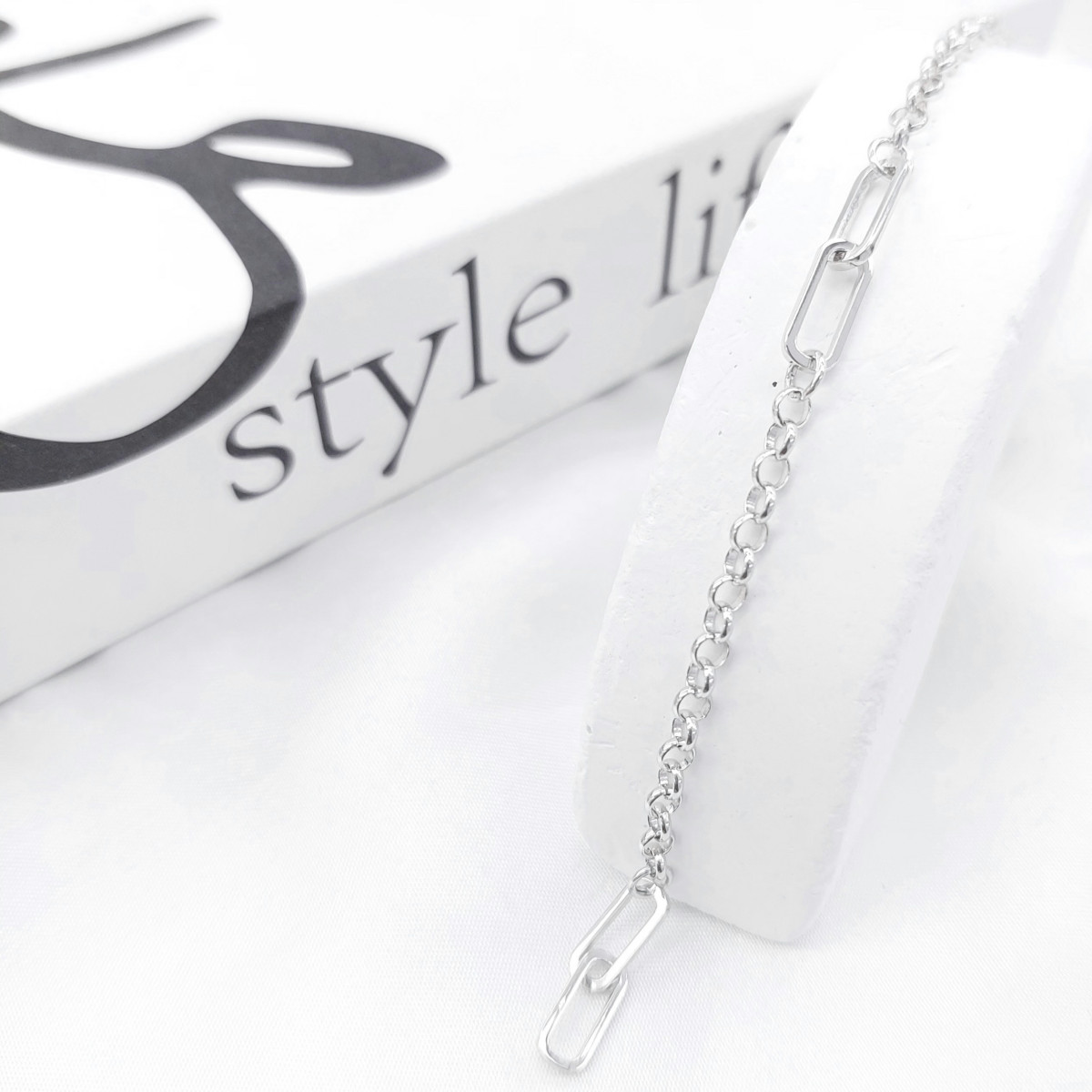 PULSERA DE PLATA ESLABONES Y ROLO