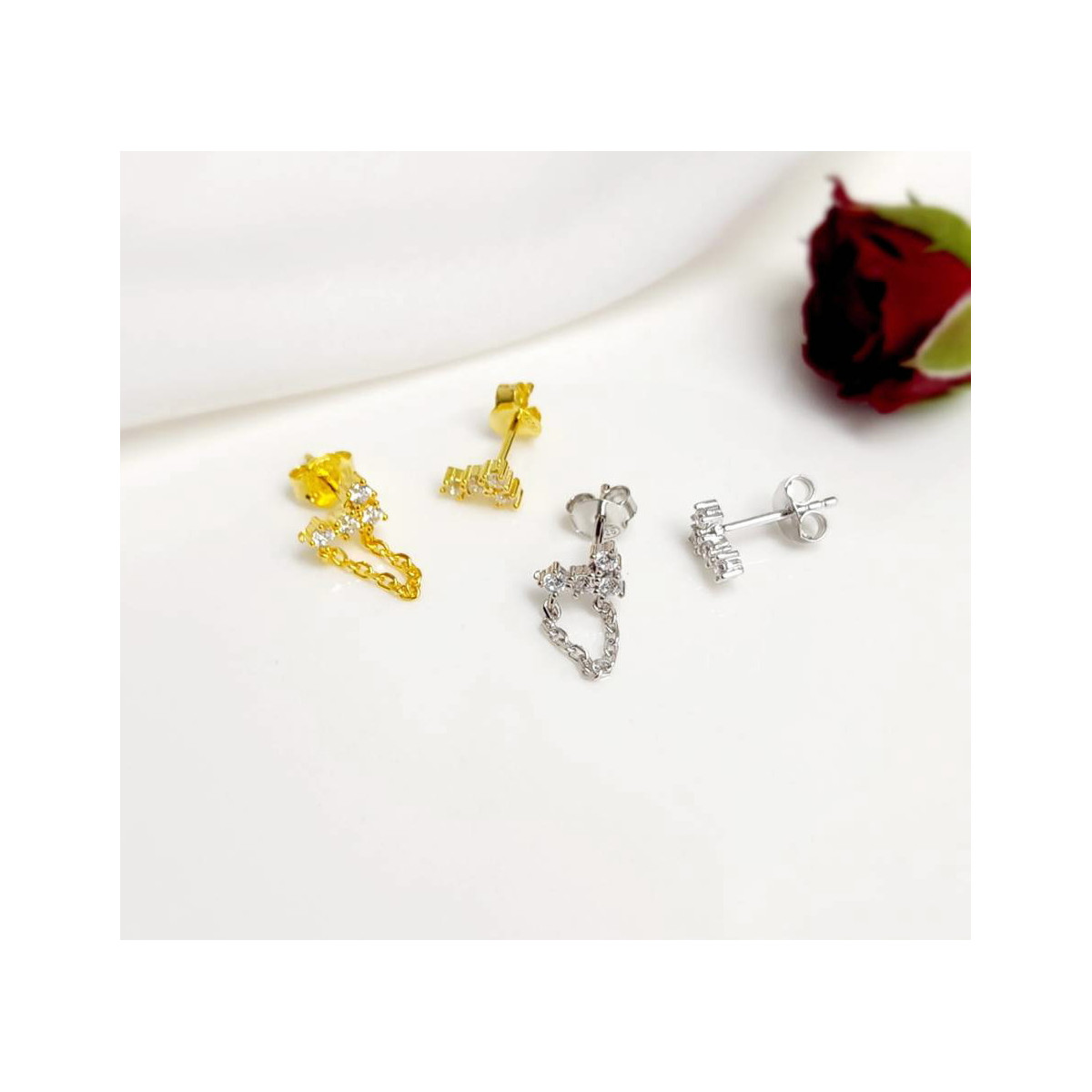 PENDIENTES PLATA BAÑADA Y CIRCONITAS